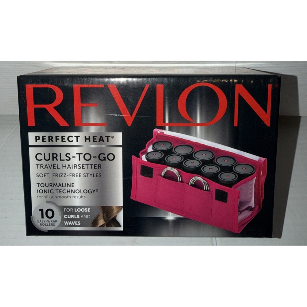 REVLON Perfect Heat CURLS-TO-GO Electric Travel Hairsetter Pink Pouch Clips